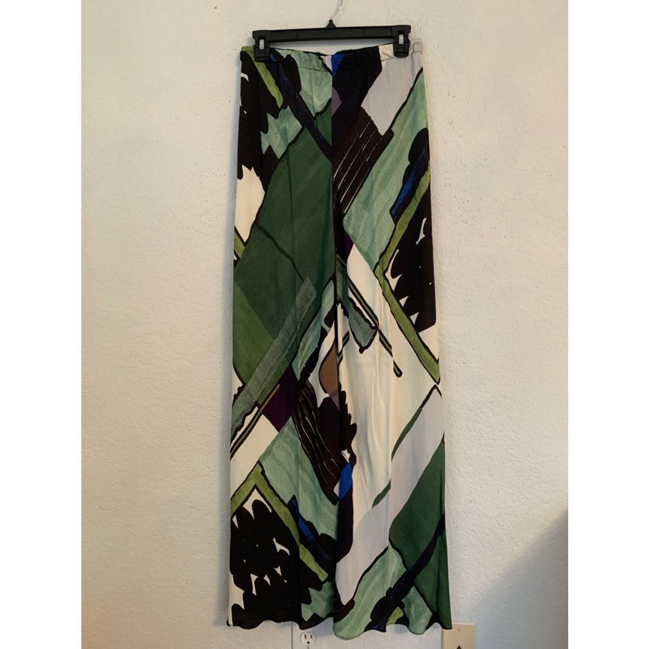 Zara Abstract Print Wide Leg Palazzo Pants - Green, Black, White Size S